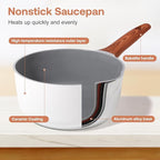2 Quart Nonstick Sauce pan with Lid, Ceramic Sauce Pot for Cooking with Pour Spout, Small Cooking Pot with Handle for Stove, Induction, Gas, Non Toxic, PFOA Free (White, 1 PCS)