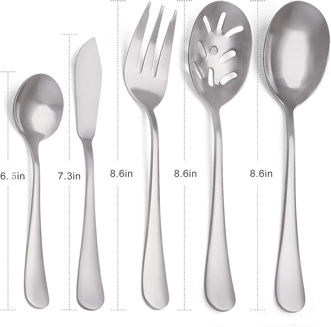 5-Piece 18/0 Stainless Steel Serving Set, sharecook Large Hostess Set with Round Edge, Mirror Finished,Dishwasher Safe
