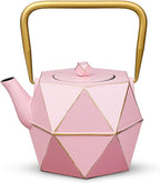 Toptier Cast Iron Teapot, Stovetop Safe Japanese Cast Iron Tea Kettle, Diamond Design Tea Pot with Removable Infuser for Loose Tea, 30 Ounce (900 ml), Pink