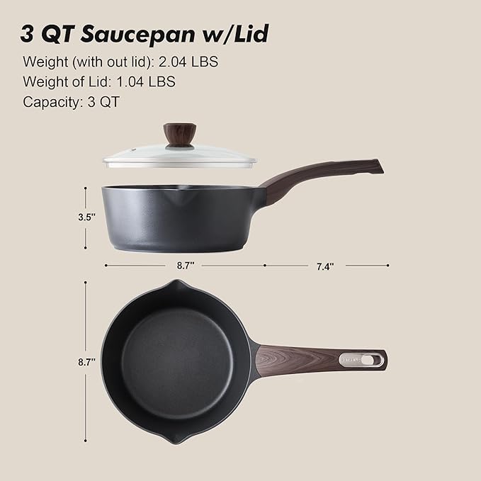 SENSARTE Nonstick Sauce Pan with Lid, 2.5 Quart Saucepan with Double Spout, Multipurpose Large Cooking Pot, Non toxic Kitchen Sauce Pot, Non stick Saucier Pan, Induction Comptable, PFOA Free