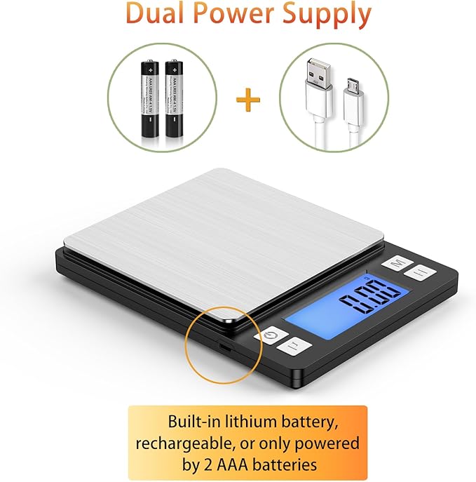 BOMATA 0.01g/1kg Upgraded Small Digital Scale, USB Rechargeable, with Larger Display and Hold,Tare Function, 9 Units, High Precision Digital Scale Grams and oz for Small Item, Kitchen…