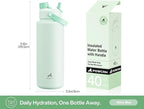 POWCAN 40 oz Insulated Water Bottle with 2-in-1 Straw and Spout Lid, Keep Cold 24H, Leak-Proof, BPA-Free, Double Wall Stainless Steel Water Bottle for Sports, Gym, Travel, and School (Mint)