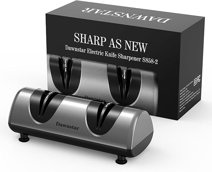 Electric Knife Sharpener, Professional Kitchen Knife Sharpener for Home Use, 2 Stages of Coarse Sharpening & Fine Polishing, Metal Dust Collection Box for Easy Cleaning, Dark Gray