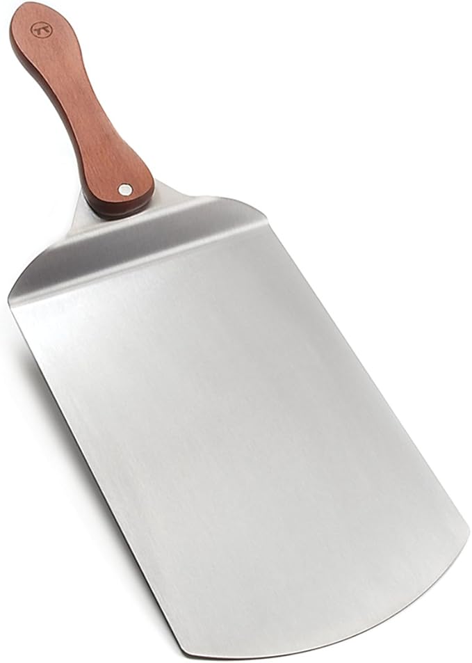 Outset Stainless Steel Pizza Peel with Collapsible Rosewood Handle, 20-Inch Overall, 12-Inch x 7.75-Inch Spatula Area, Silver