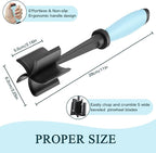 Meat Chopper, 5 Curve Blades Ground Beef Masher, Heat Resistant Meat Masher Tool for Hamburger Meat, Ground Beef, Turkey and More, Nylon Hamburger Chopper Utensil Non-scratch Utensils-blue