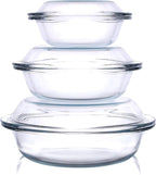 Set of 6 Round Glass Casserole Dishes, Nesting Glass Baking Dish Set with Lid, Oven, Freezer and Dishwasher Safe. - 0.5QT+1QT+1.8QT