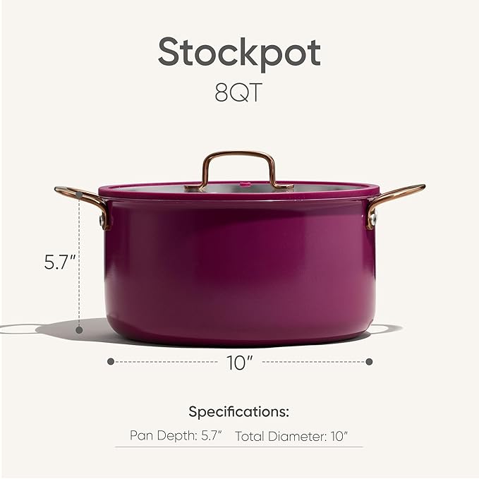 CAROTE 8QT Full Clad Tri Ply Stainless Steel Stock Pot with Lid, Kitchen Stockpot Soup Pot, Outer Ceramic Layer, Even Heating, All Stoves Compatible, Oven & Dishwasher Safe, Stay Cool Handle, Purple