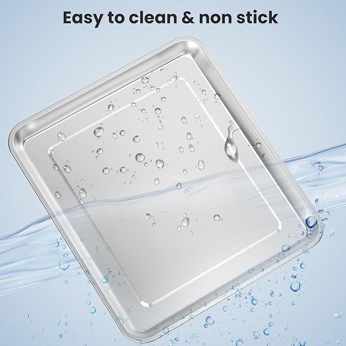 Stainless Steel Baking Tray Pan Compatible with Cuisinart Airfryer TOA-060 and TOA-065, Dishwasher Safe Mesh Air Fryer Basket Wire Rack Accessories Parts 2 SET