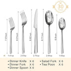 KINGSTONE Silverware Set, 30-Piece Forged Flatware Set Cutlery Set Premium Stainless Steel, Service for 6, for Kitchen, Home, Wedding, Party, Mirror Polished and Dishwasher Safe