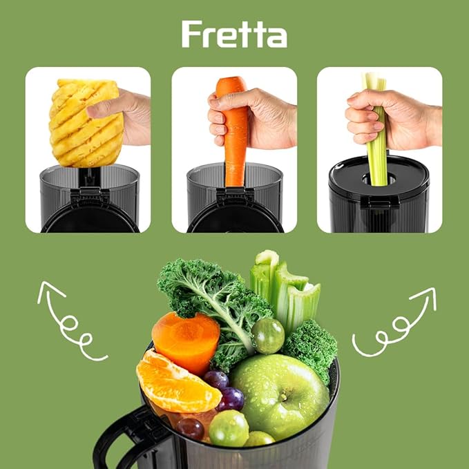 Juicer Machines,Fretta Cold Press Juicer Machines with American-Sourced PCTG Material,Fit Whole Fruits & Vegetables,Easy to Clean,Truly BPA-Free,Classic Black