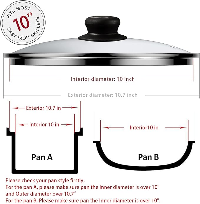10 Inch Pan Lid Replacement Glass Lid for T-Fal 10" Frying Pan, Essentials Fry Pan, Skillet and Other 10-10.7 Inch Cookware, Clear, 1 Set