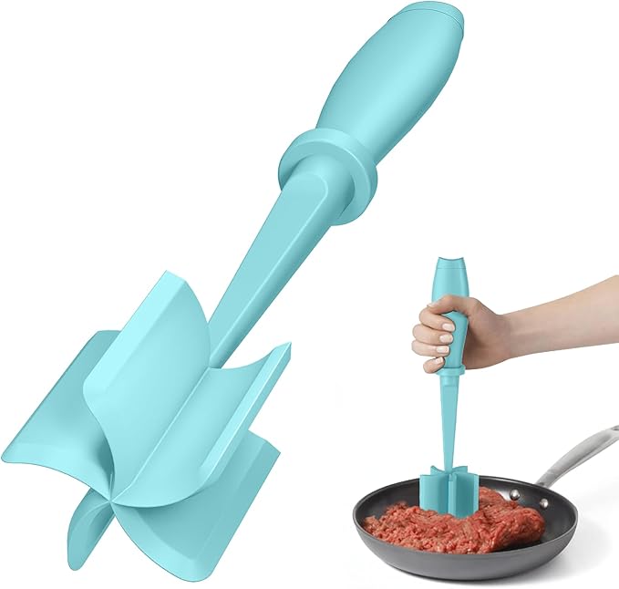 Meat Chopper, Upgrade Hamburger Smasher, Premium Heat Resistant Meat Masher for Ground Beef, Ground Turkey and More, Non Stick Mix Grinder-Aqua