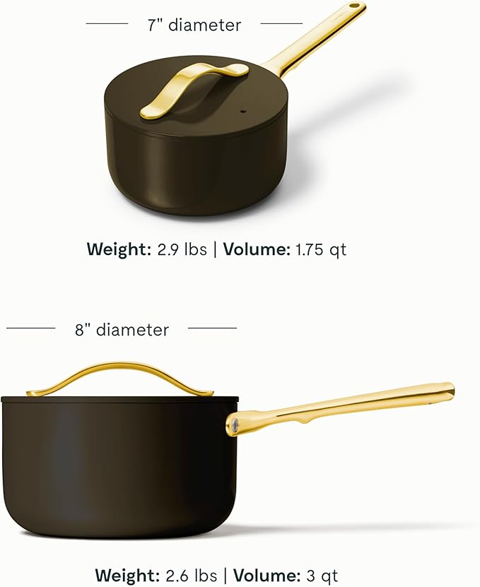 Caraway Nonstick Ceramic Sauce Pans with Lids (3 qt & 1.75 qt) - Non Toxic, PTFE & PFOA Free - Oven Safe & Compatible with All Stovetops (Gas, Electric & Induction) - Black