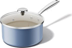 Redchef Nonstick Ceramic Sauce Pan With Lid, 3.5QT Small Cooking Pot with Stay-Cool Handle, Kitchen Non Toxic Soup Pot, PTFE & PFOA Free, Oven & Dishwasher Safe, Compatible with All Stovetops-Blue