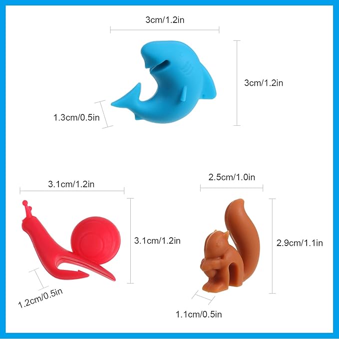 Boao 36 Pcs Silicone Tea Bag Holders Wine Charms Glass Identifier Drink Markers Cute Colorful Snail Squirrel Shark Cup Edge Holders Mug Clips Tea Accessories for Christmas Birthday Bar Party Favor
