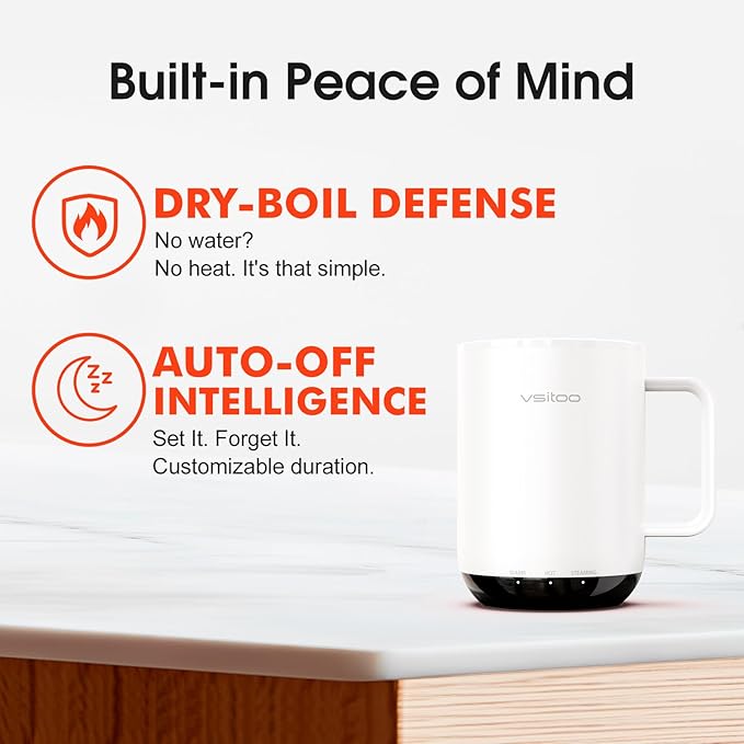 Vsitoo S3 Plus 14oz Heated Coffee Mug - Temperature Control Smart Mug with Mug Warmer, Auto-Sensing AI Heats Drinks to 120-150°F Hands-Free.Ideal for Home/Office/Gifts，White