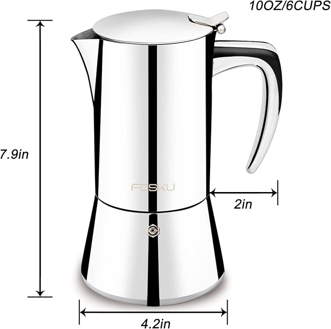 Stovetop Espresso Maker, Stainless Steel Moka Pot, Italian Style Coffee Maker, Espresso Pot For 6 Cups, 300ml (Silver)