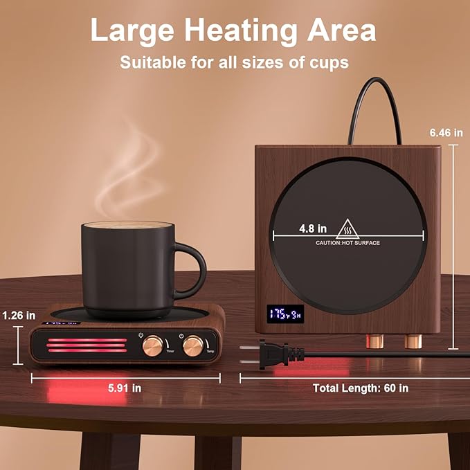 Mug Warmer, CEROBEAR 50W Coffee Cup Warmer for Desk with 9 Tempreture Settings, 1-9Hrs Auto Shut Off Smart Candle Warmer with LED Lights, Electric Beverage Warmer Plate for Coffee, Tea, Water, Milk