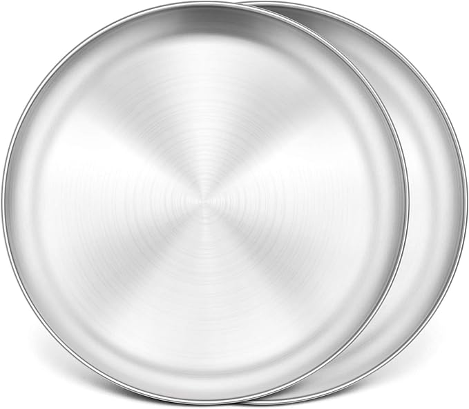 P&P CHEF Pizza Pan Set of 2, Stainless Steel Pizza Tray, Round Pizza Plate For Pie Cookie Pizza Cake, Non Toxic & Heavy Duty, Dishwasher Safe & Easy Clean, 13.5 Inch & Silver