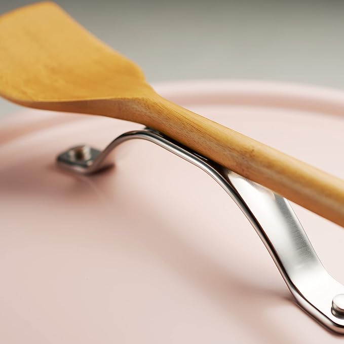 Tramontina All-in-One Plus Pan Set, 5-Quart Ceramic Non Stick Cooking Pan with Lid, Steamer Insert, Bamboo Utensil and Trivet, Pink