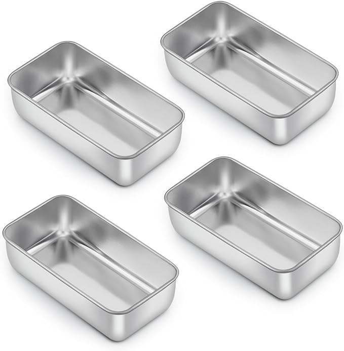 E-far Loaf Pan Set of 4, 9x5 Inch Stainless Steel Bread Loaf Pan, Metal Bakeware for Baking Bread Cake Meatloaf Brownies, Healthy & Non Toxic, Easy Release & Dishwasher Safe