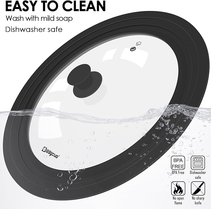13-14-15 in Universal Pan Lid, Extra Large Silicone Pot Lid for Pots, Pans & Skillets, Replacement Frying Pan Lid with Heat Resistant Silicone Knob, Dishwasher Safe, Black