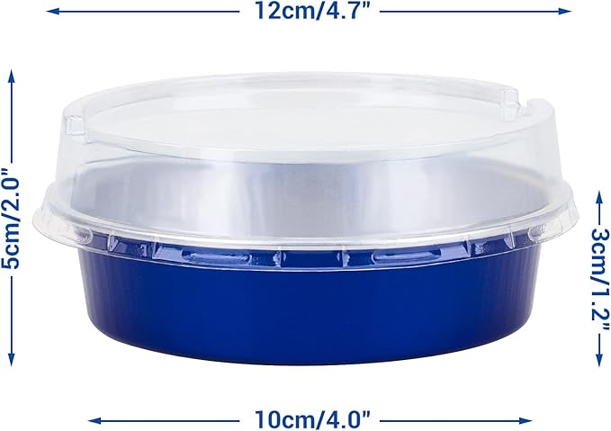 Beasea Mini Tart Pan 20 Pack with Lids, 4 Inch 8oz Jewelry Blue Disposable Aluminum Baking Foil Tins Small Round Container for Individual Dessert Cupcake Muffin Cheesecake Ramekins Quiche Oven Dishes