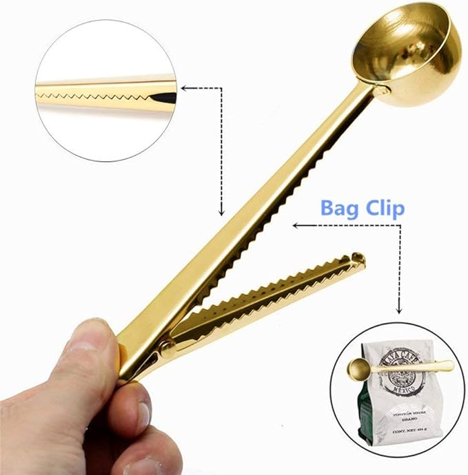 Stainless Steel Coffee and Tea Scoop with Bag Clip，Great for Measuring Coffee, Tea，Protein Powder, Instant Drinks and More, 2Pcs Perfect coffee spoon