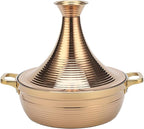 Moroccan Tagine Cooking Pot,Stainless Steel Non Stick Moroccan Casserole with 2 Handles,Large Moroccan Cooker Handmade Tagine Pot with Cone-Shaped Lid(22cm, Rose Gold)