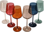 Colored Crystal Wine Glasses - Water & Wine 12oz | Set of 6 | Cute Pastel Muted Crystal Cocktail Glassware, Unique Gift Wife, Her, Mom, Friend Goblet Cocktails, Red & White Tall Stemmed Drinkware