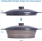 Microwave Steamer Cooker Collapsible Bowl-Silicone Steamer Cookware with Handle Lid for Vegetables Fish Prep Meal Food with Removable Rack BPA Free, Easy to Store, Freezer & Dishwasher Safe, Large