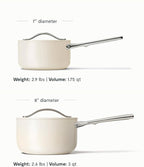 Caraway Nonstick Ceramic Sauce Pans with Lids (3 qt & 1.75 qt) - Non Toxic, PTFE & PFOA Free - Oven Safe & Compatible with All Stovetops (Gas, Electric & Induction) - Cream