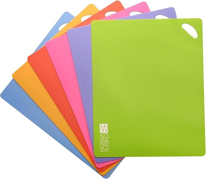Chef's Vision Flexible Cutting Mats - Set of 6 Non-Slip, Color-Coded Kitchen Mats - 15' x 12' Flexible Cutting Boards for Safe, Easy Food Preparation
