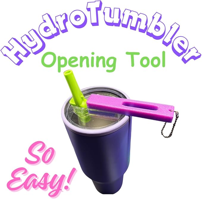 Hydro Style Tumbler Opening Tool, Plastic Lid Removal Tool with Chain and Handle Clip (Purple Sparkle)