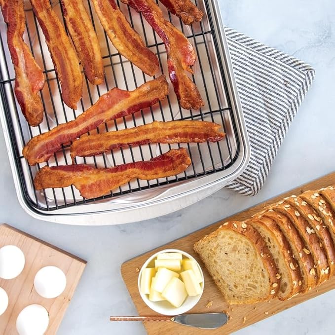 Nordic Ware Oven Crisp Baking Tray 2pc Set Includes Pan and Rack; Natural Aluminum For Air Frying, Crisping, Broiling, Baking; Cooking Surface 17 x 12 Inches