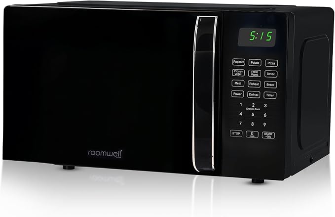0.7 Cu Ft Microwave Countertop Small with Digital Display, 700 watt Microwave Black has 10 Power Levels & Auto Defrost Function Mini Microwave Oven Compact With Child Lock For Dorm, Home, Office