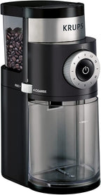 KRUPS Precision Burr Coffee Grinder: 12 Settings, 8 oz Capacity for Drip, French Press, Espresso, Pour Over, Cold Brew - Stainless Steel, 110W, Auto-Stop, Easy Clean - Coffee Grinders for Home Use
