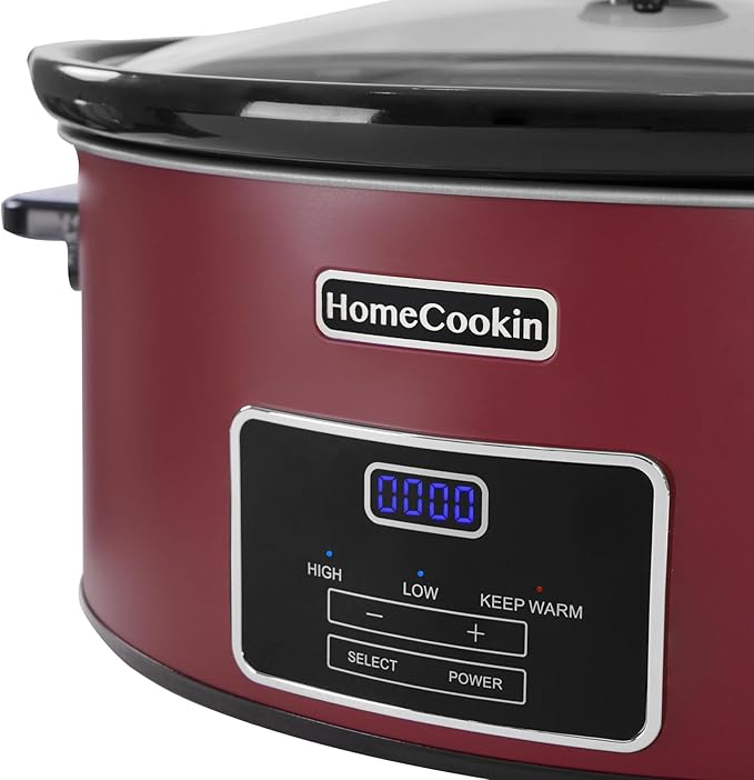 HOMECOOKIN 6 Quart Programmable Slow Cooker, Kitchen Appliances, Perfect Kitchen Small Appliance for Family Dinners, Red Stainless Steel