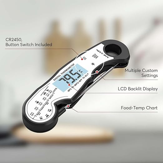 Digital Instant Read Meat Thermometer Digital for Grilling and Cooking - ANDAXIN Waterproof Ultra-Fast Thermometer with Backlight&Calibration&Foldable Probe for Kitchen,Deep Fry,BBQ,Grill-Black/White