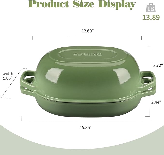 Enameled Cast Iron Oval Dutch Oven Pot with Lid, Dutch Oven for Sourdough Bread Baking, Oval Bread Pan, 7qt, Pistachio Green
