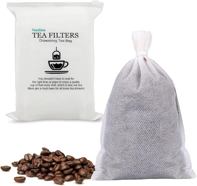Fenshine 100Pcs Large Tea Bag - Disposable Empty Tea Filter Bags No Mess Mesh Bags with Drawstring for Concentrate/Iced Coffee, Herb, Loose Leaf Tea