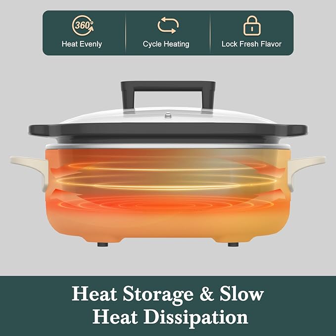 MAGNIFIQUE 6 Quart Programmable Slow Cooker Removable Healthy Nonstick Pot - Small Kitchen Appliance for Family Dinners - Serves 6+ People - Heat Settings: Keep Warm Oatmeal