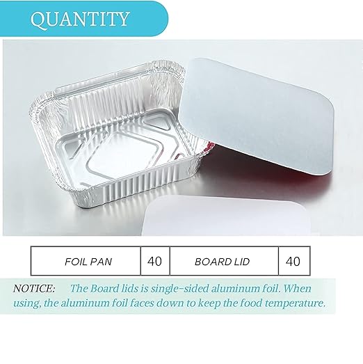 1 Lb Small Aluminum Pans with Lids(40 Pack - 5"×4") Tin Foil Pans Disposable Cookware- Cardboard Lids, for Cooking Baking Party Meal,Takeout Trays - To Go Disposable Food Container