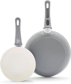 GreenLife Non Stick Fry Pan Set (7" & 10"), Non-Toxic PFAS-Free Ceramic Skillets, Dishwasher & Oven Safe, Egg Omelet Frying Pans, Stay- Cool Handles, Kitchen Home Cooking Essentials, Gray
