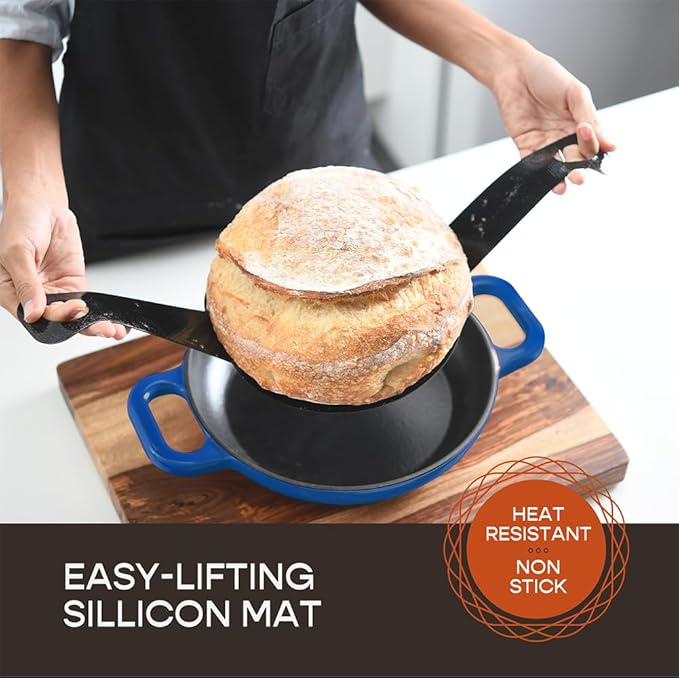 Enameled Cast Iron Dutch Oven for Sourdough Bread Baking | 6 Quart Pot with Lid | 10 Inch Ceramic Enamel Thick Coated Cookware Set with Non Stick Silicone Baking Mat for Cooking