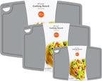 Liflicon Silicone Thick Cutting Boards Mats Set of 3 Foldable & Flexible Design Juice Grooves Easy Grip Handle Dishwasher Safe for Kitchen,BPA free Silicone Cutting Board-Gray