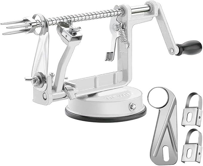 Apple Peeler Corer, Long lasting Chrome Cast Magnesium Alloy Apple Peeler Slicer Corer with Stainless Steel Blades and Powerful Suction Base for Apples and Potato(White)