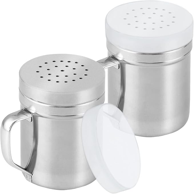 CUSINIUM Metal Salt Pepper Cooking Dredge Shakers - With Handle - Seasonings Spice Shakers With Holes and Lids - 6 Ounce, 2pcs | Style: Medium