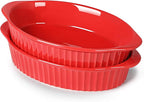 LEETOYI Porcelain Small Oval Au Gratin Pans, Baking Dish Set for 1 or 2 person servings, Bakeware with Double Handle for Kitchen and Home, Set of 2 (Red)