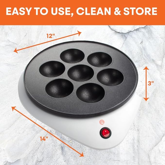 MasterChef Electric Ebelskiver Maker Delicious Homemade Japanese Takoyaki, Donut Holes, Cake Pops, Octopus Balls, Aebleskivers, Danish- Nonstick Easy Clean Appliance, Fun Gift